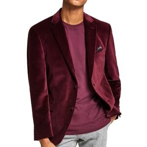Alfani Mens Slim-Fit Velvet Two-Button Sport Coat 40 Long Burgundy - NWT $295